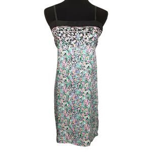 Vintage 80s Silk Slip Dress Ditsy Floral Shift Mini Dress Coquette Womens L